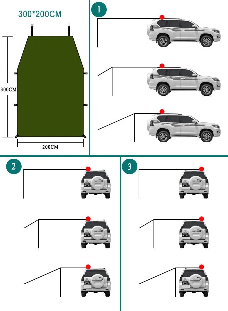 Camping Tent Family Automobile Suv Side Roof Top Sun Shelter Car Truck Sunshade Canopy Anti-UV Waterproof Rainproof Car Awning