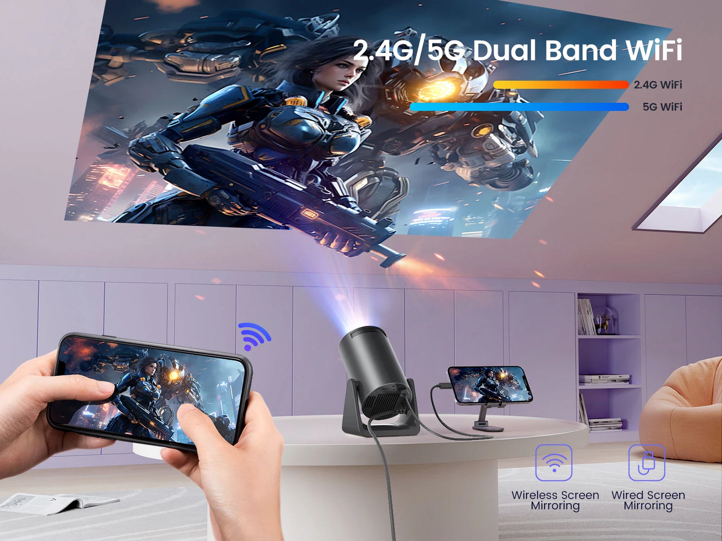 Wimius L1 Mini Projector 1080P Support 300 ANSI Android 11 Wifi Bluetooth Projector Auto Keystone Portable Movie Projector