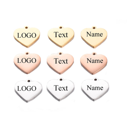 Edelstahl Herz Anhänger 2025 - 20 Stück Gravur Logo 15mm Charms für DIY Schmuck