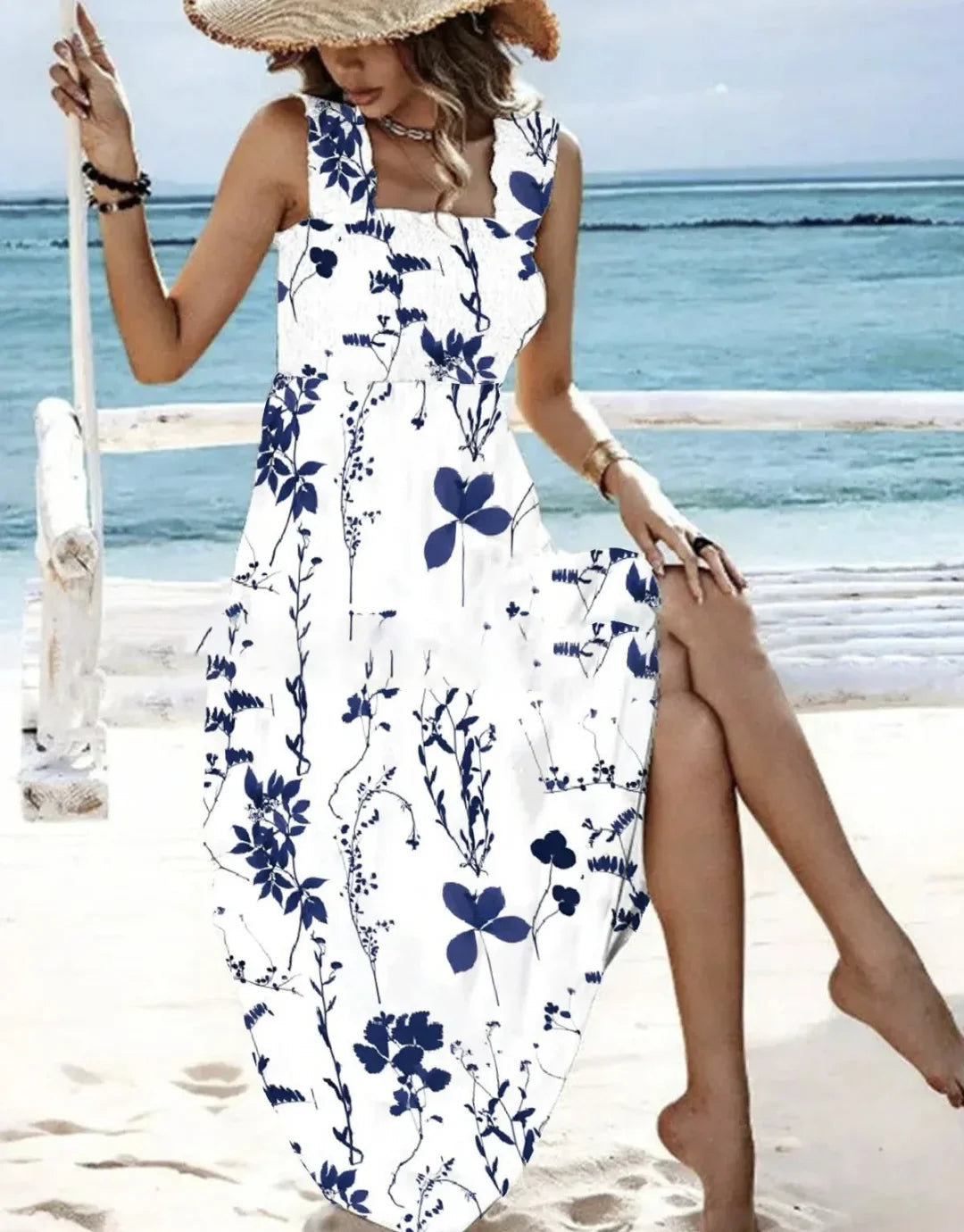 Girls floral long dress beach summer street style dress