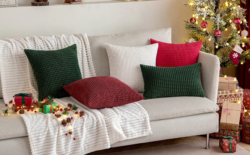 Christmas Red Throw Pillow Covers Decorative Christmas Pillow Covers Soft Corduroy Lumbar Pillow Covers, Cushion Case Home Decor