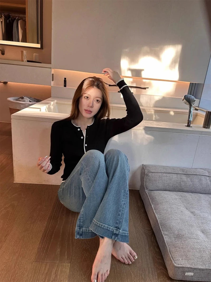 ZOKICN Patchwork Strickcardigan - Slim Langarm Weiß Größe M, Gewicht 120–220 g/m²