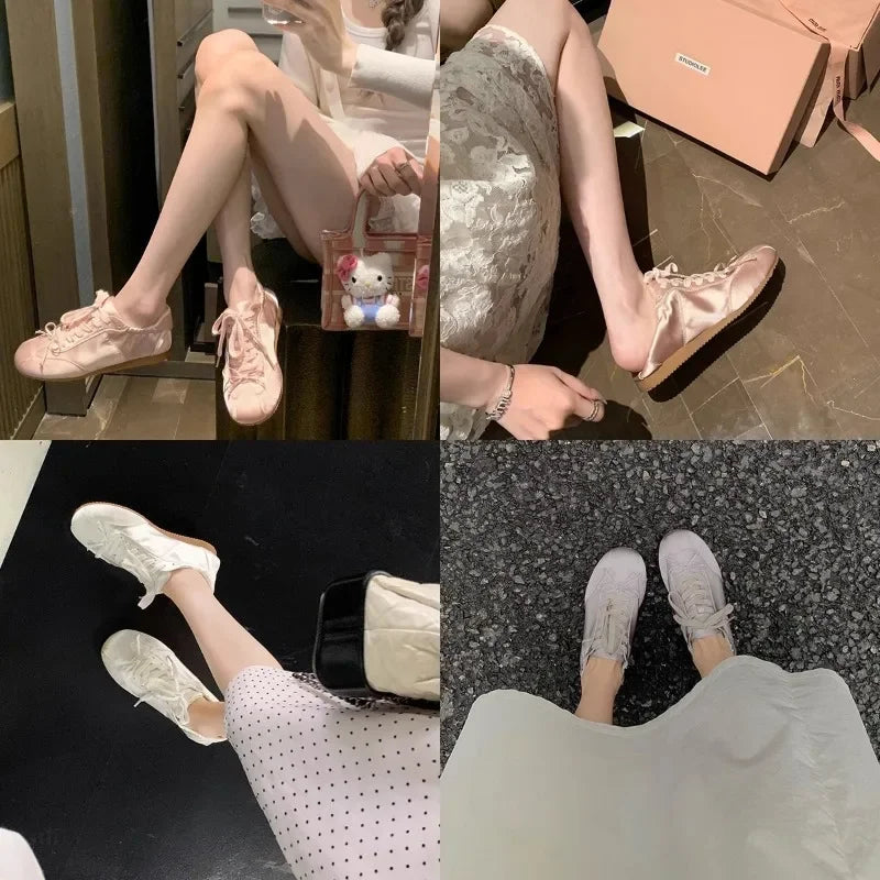 Comemore 2025 Neu Sommer Damen Ballet Stil Süß Mädchen Sport Board Schuhe Mode Satin Schleife Freizeit Flats Damen Komfortabel