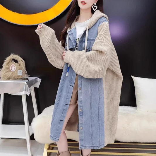 AOLSIN Strickjacke Kapuze - Lang, Polyester, Lässig