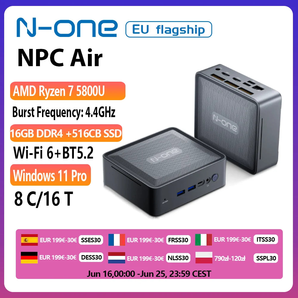 N-one AMD Ryzen 7 5800U Mini PC 16GB DDR4 512GB  SSD Micro Desktop Computer Dual-Band WiFi 6,Bluetooth 5.2 for Home/Office