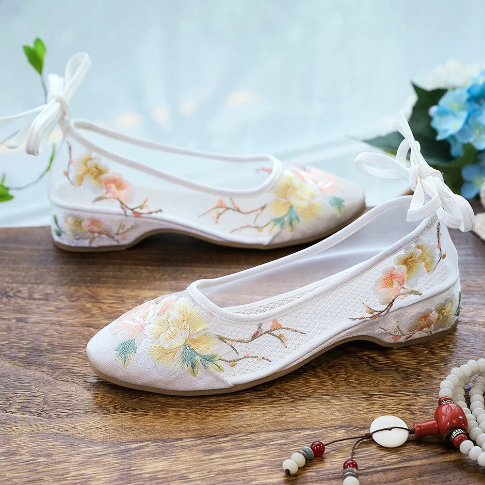 Ballerinas 2025: Veowalk Long Ankle Strap Summer Women Gauze Mesh - Embroidered Ballet Flats Breathable Comfortable Walking Shoes Elegant Lady Collection