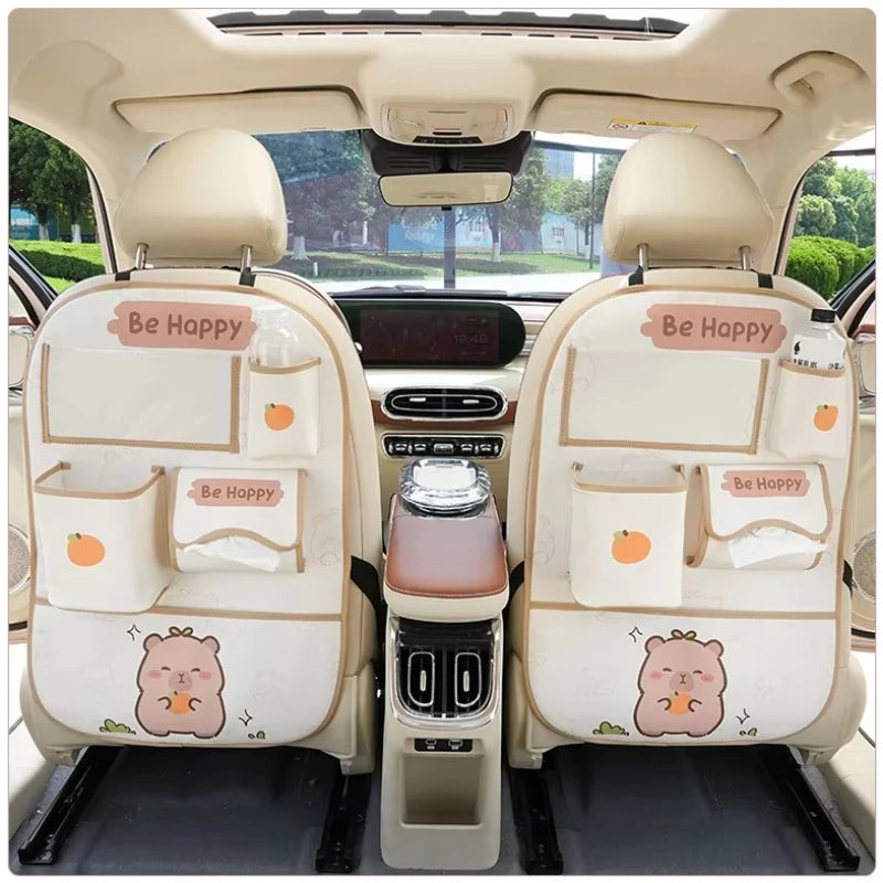 Car seat back storage bag Hanging bag Car seat back anti-kick mat multi-functional cute in-car storage bag