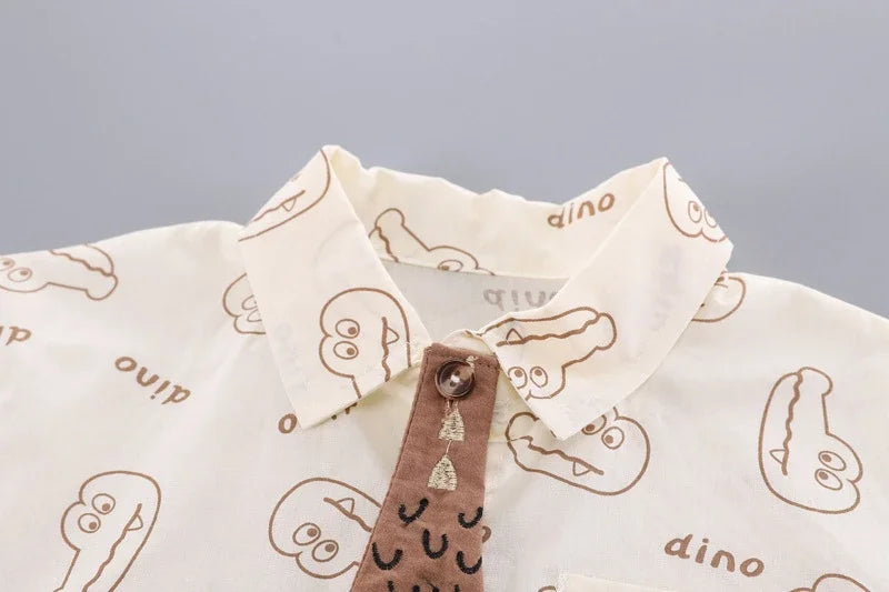 Children Clothes Sets Kids Sport Boys Causal Full Printe Crocodile Shirt Shorts with Tie 2Pcs Infant Baby Tracksuits 0-5 Ages