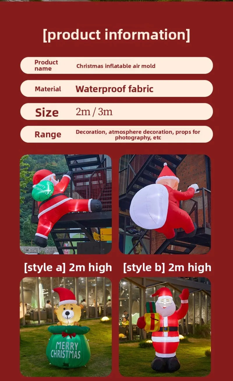 Christmas Inflatable Model,climbing Wall Santa Claus Glowing Inflatable Model, Outdoor Garden Scene Decoration Hanging Ornaments