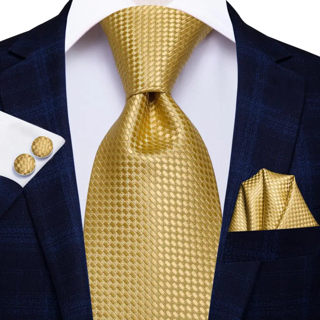 Hi-Tie Seiden-Herren-Krawatten-Set Blumenmuster Gelb Gold Krawatten und Taschentücher Manschettenknöpfe-Set Herren-Hochzeits-Party-Anzug-Mode-Halskrawatte C-3053