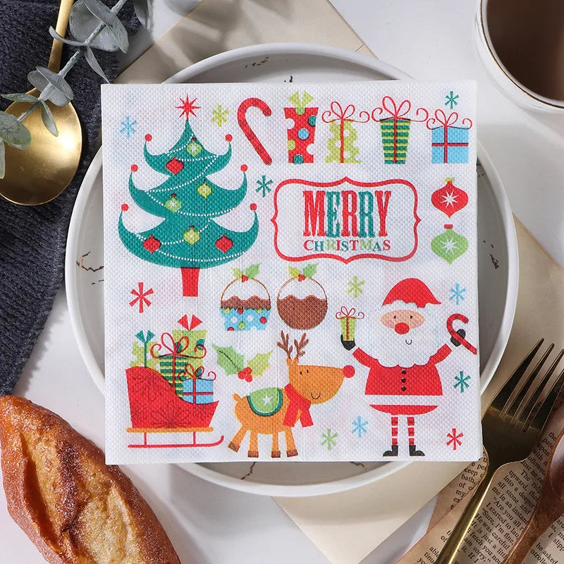 20Pcs/pack 33x33cm Merry Christmas Series Printed Paper Disposable Tableware Napkin Tissues Xmas Party Decor