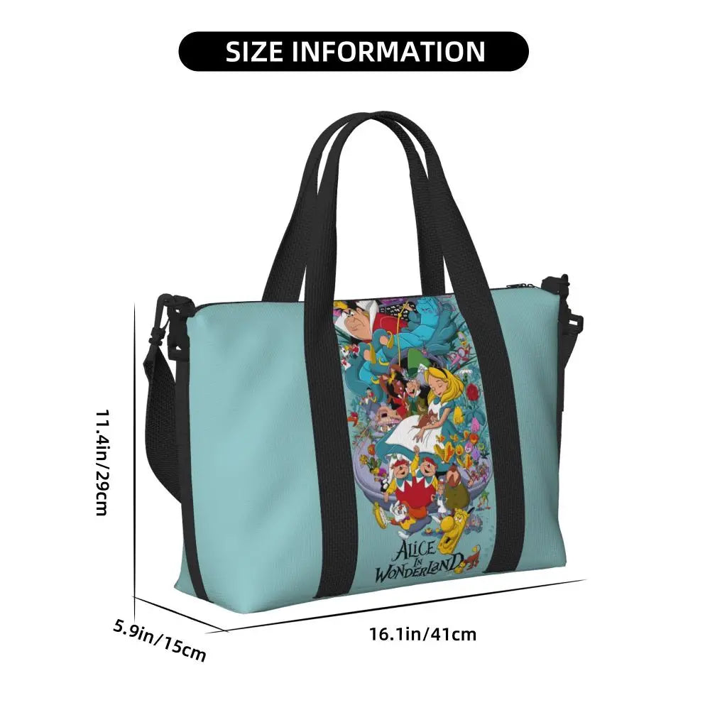 Custom Cheshire Cat Beach Tote Bag for Women We're All Mad Here Cat Big Compartment Gym Beach Travel Bags