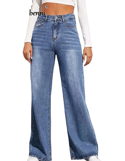 Fionago Hochtaillierte Jeans - Baumwolle Stretch Weit