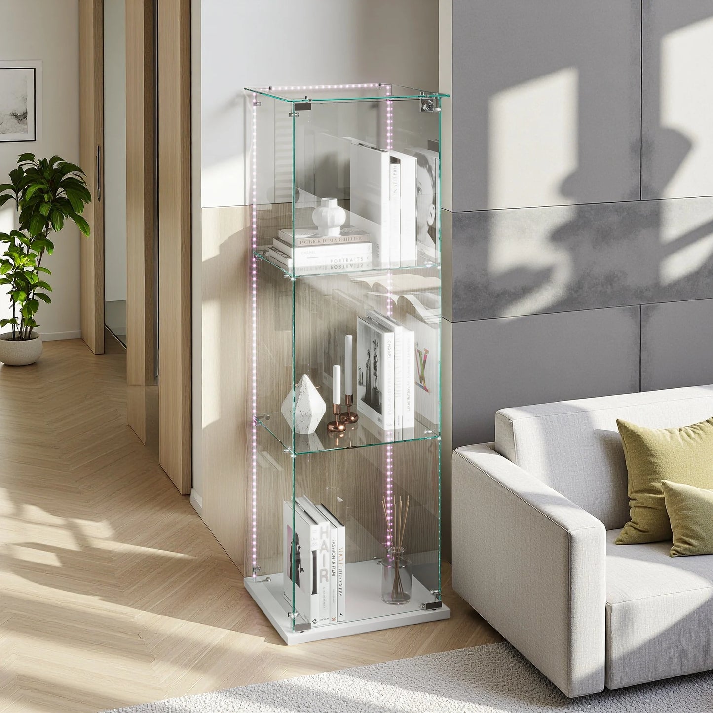 Anajqaqia Glasvitrine 123,3×39,8×35 cm LED-Beleuchtung 1 Tür