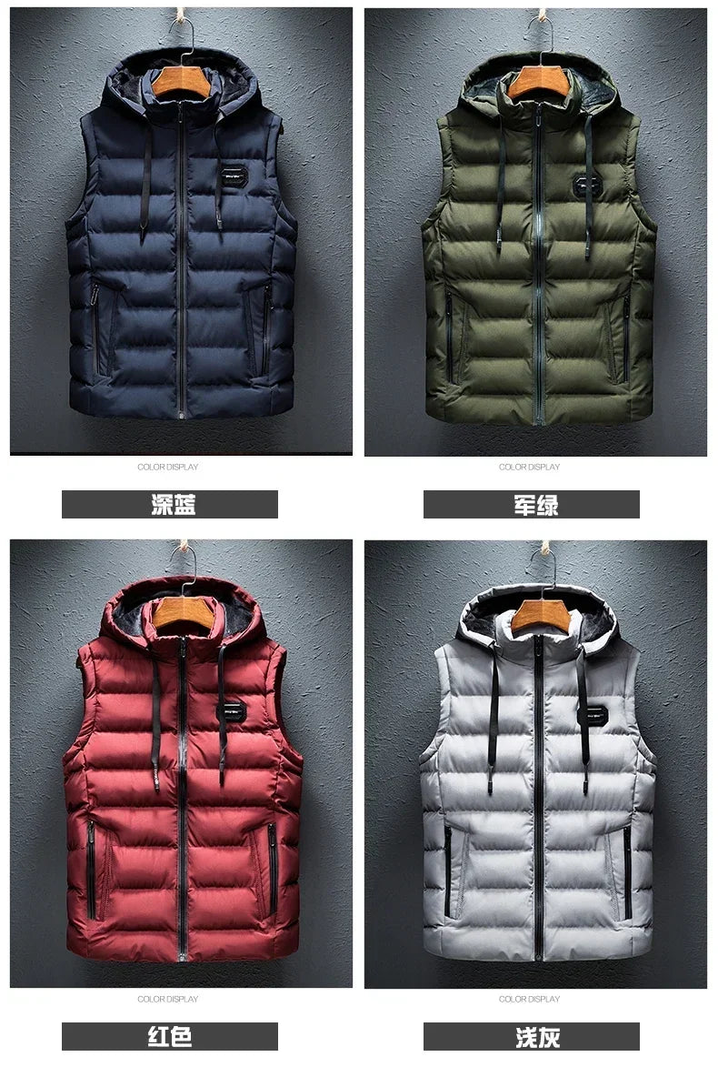 AirCN Gepolsterte Baumwoll-Füllung Weste Mit Kapuze Für Kalte Tage - Größe 6XL, Reißverschluss, Baumwoll-Füllung