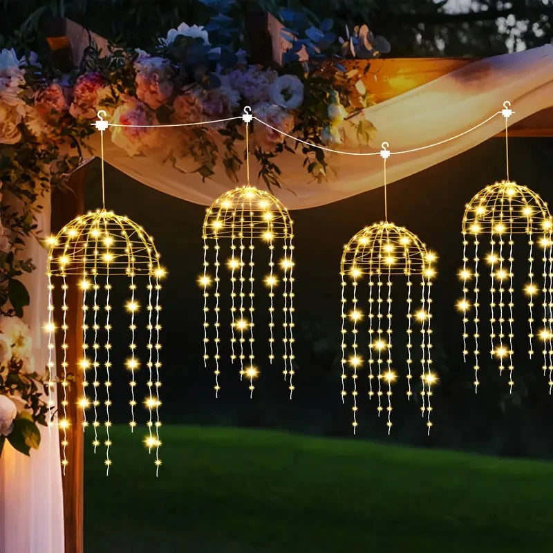 4pcs Solar Hanging Jellyfish Lights 8 Modes Waterproof LED Outdoor String Lights for Garden Weddings Trees Christmas Decorative