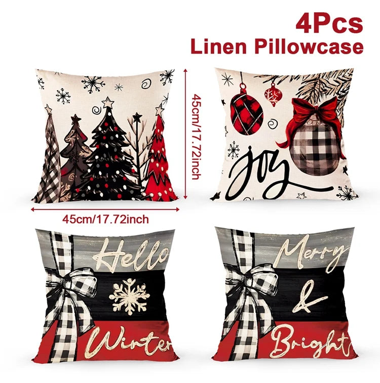 4pcs Christmas Cushion Cover Pillowcase Merry Christmas Decoration Linen Pillow Cases Home 2025 Xmas Gifts Pillow Covers 2026