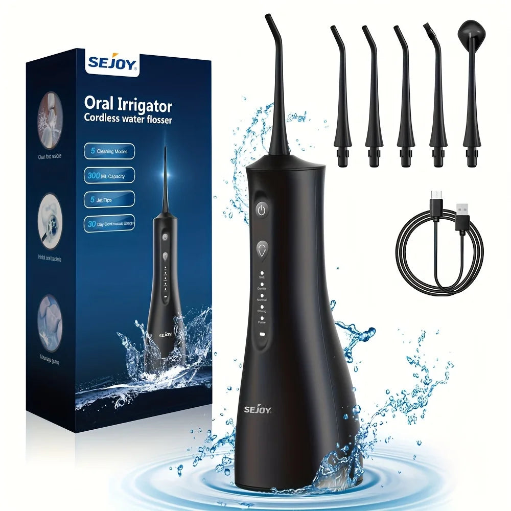 Sejoy Water Dental Flosser For Teeth Cleaning, Cordless Portable Oral Irrigator Rechargeable Powerful Water Teeth Cleaning