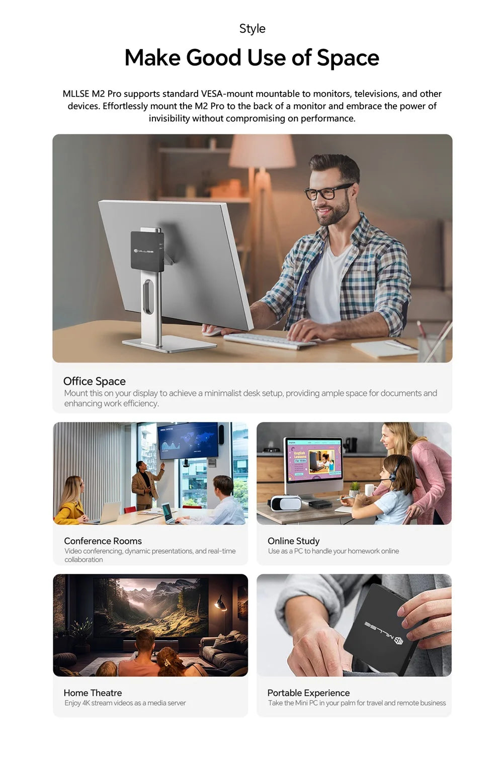 Mini PC compact MLLSE M2 Air - 128 GB ROM, N4000, 6 GB RAM