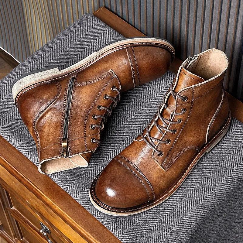 Men genuine leather handmade high quality comfortable boots