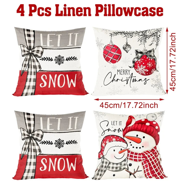 4pcs Christmas Cushion Cover Pillowcase Merry Christmas Decoration Linen Pillow Cases Home 2025 Xmas Gifts Pillow Covers 2026