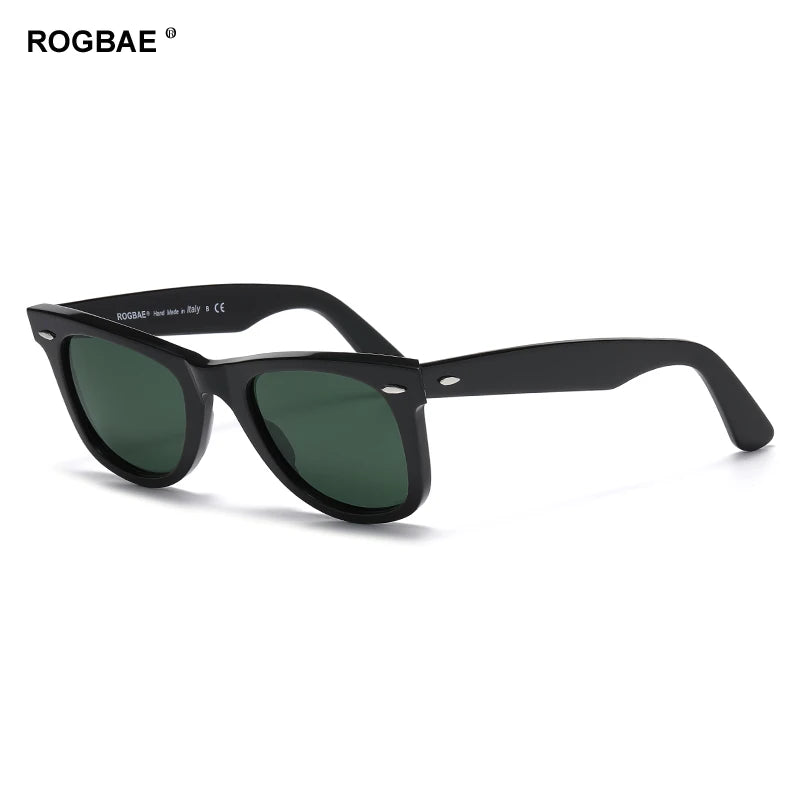 ROGBAE Trendige Sonnenbrille Herren Klassiker Glas Linse Acetat Sonnen Brille R2140 Luxus Marke Nieten Design Schutzbrille Damen Sonnenbrille