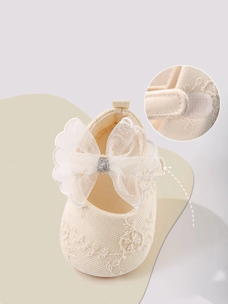 Sommer Baby Lauflernschuhe 2025 - 0-18M Mädchen Bestickte Mesh Schuhe - Kleinkind Schleife Weiche Sohle Stoffschuhe