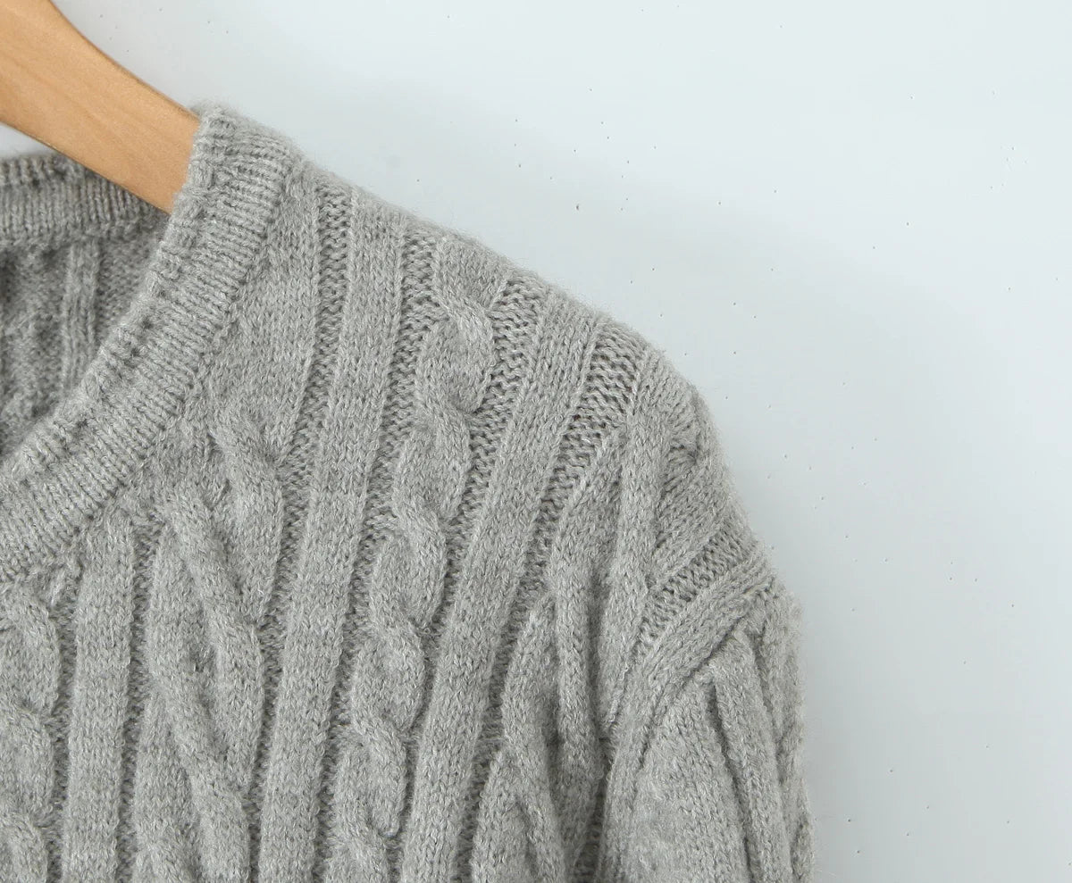 ZJOAN SHOWCN O-Neck Cardigan Set - Knopfverschluss Kurzrock Elastischer Bund Grau Khaki Größe Regular Extra-Heavy