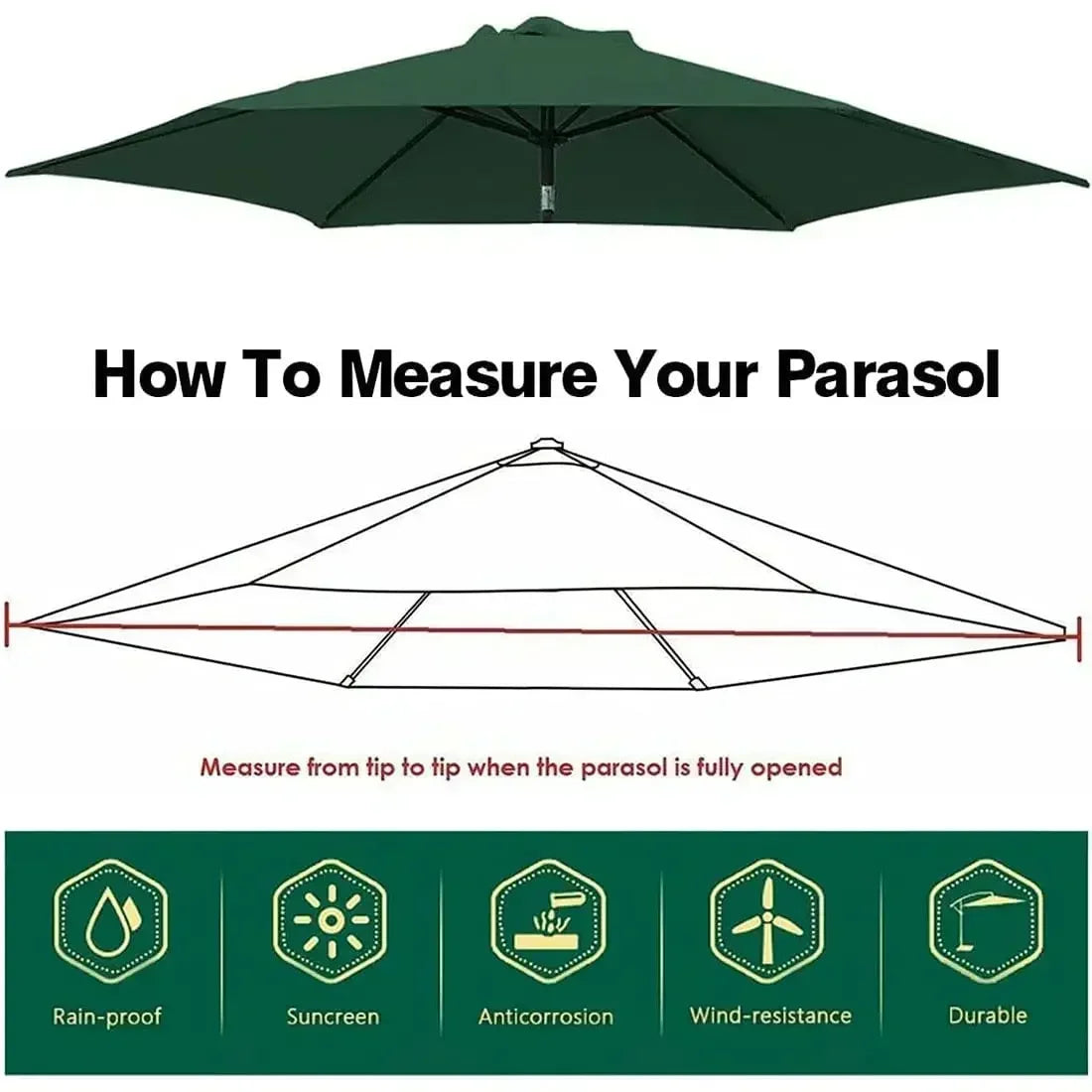 Sonnenschirm-Bezug 2025: 2/2.7/3m UV-Schutz Parasol Sonnenschutz Schirm-Bezug - Wasserdicht Garten Strand Ersatzbezug 6/8 Streben