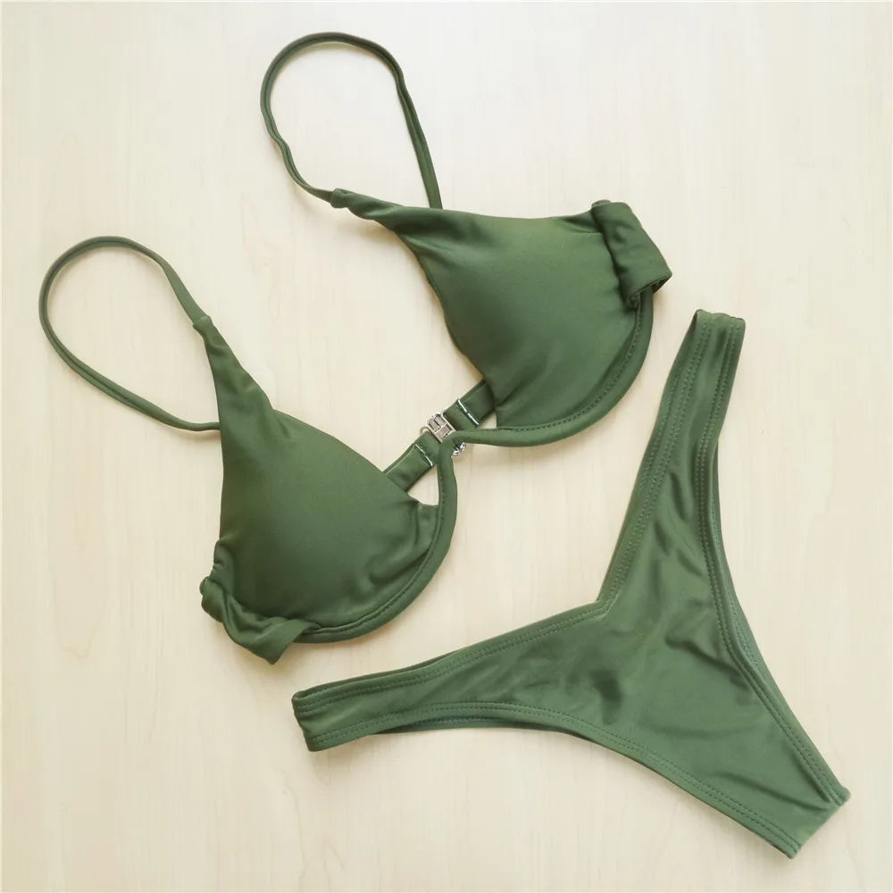 V-bar Bügel Bikini S-XL Damen Schwimmanzug Underwire-Technologie Low Waist Zweiteilig V-Form Bügel Polyester Spandex