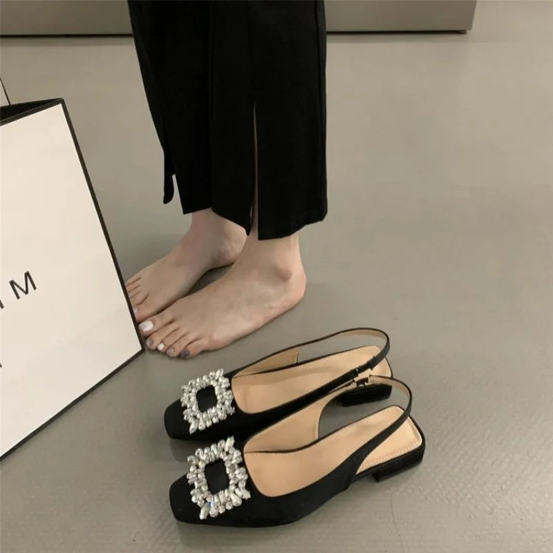Fashion Women's Sandals Summer New Slingback Slippers Female Low Heel Rhinestone Buckle Back Strap Sexy Pumps Sandalias De Mujer