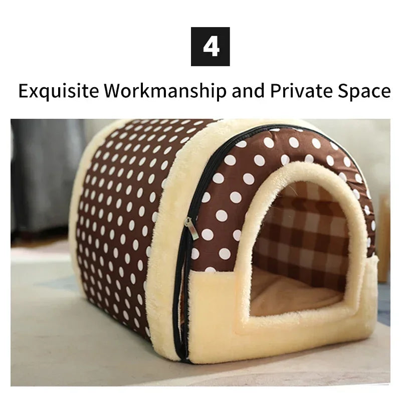 Winter Pet Cat Bed Foldable Dog House Dog Villa Sleep Kennel Removable Nest Warm Enclosed Cave Sofa Big Dog Kennel Pet Supplies