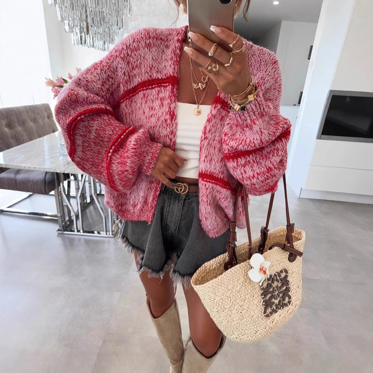 Luna Strickjacke Oversize Damen - Grobgarn Langarm L/XL