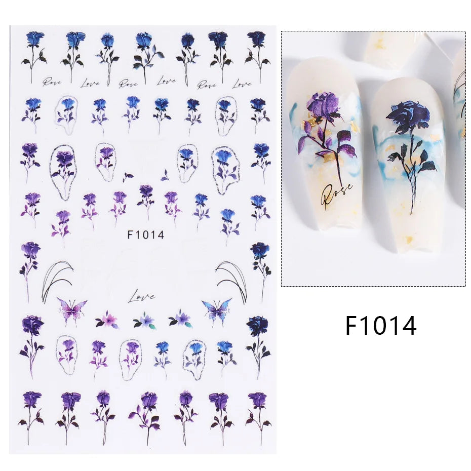 New Spring Fresh Flowers Butterfly 3D Nail Stickers Colorful Laser Butterflies Geometric Pattern Stickers Nail Decoration 1PCS