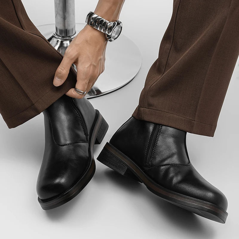 Ghete Chelsea din piele naturală YEISNDOOCN - Pantofi confortabili de zi cu zi, mărimea 42, cu toc plat