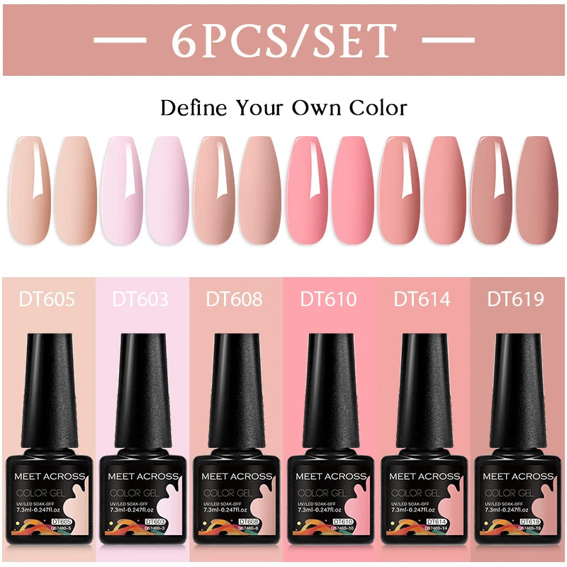 MEET ACROSS 6Pcs/Set 7.3ml Gel Nail Polish For Nails Nude Brown Semi Permanent Nail Art LED UV Gel Varnish Nail Supplies