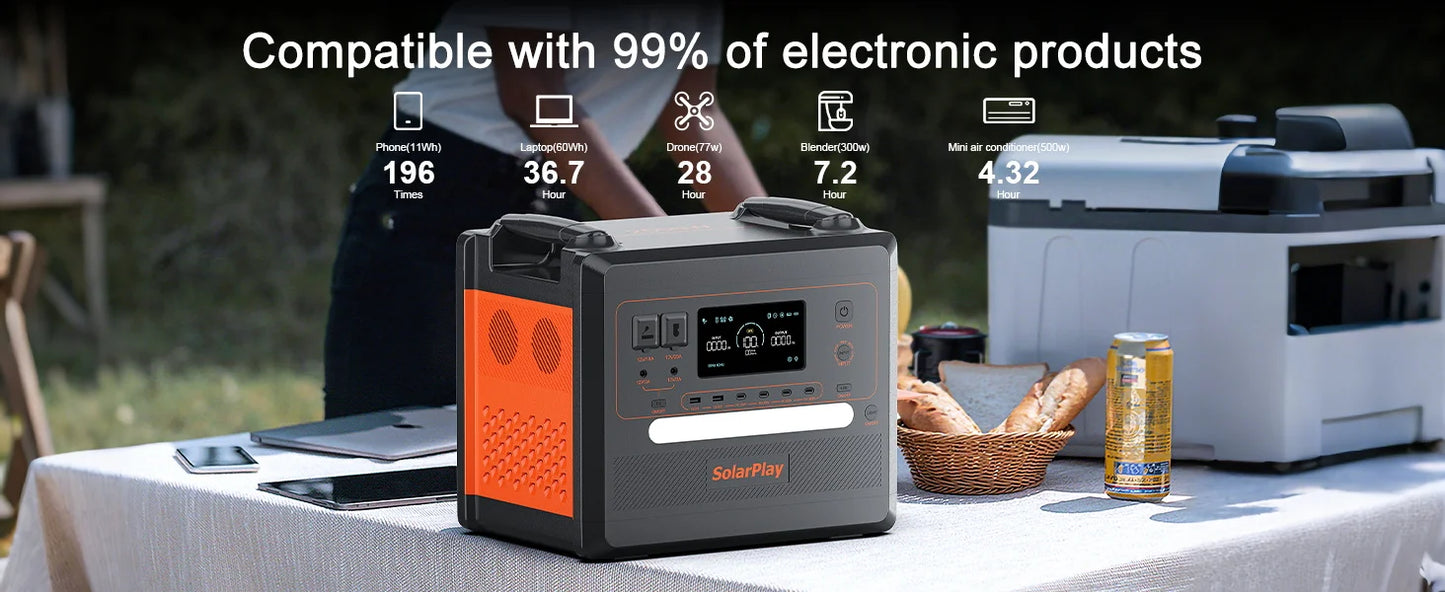 Powerstation 2025: SOLARPLAY 2500W Electric Power Station Q2402M - Energy Storage 2304WH Home Lifepo4 Battery UPS Mode Camping Accessories Outdoor Collection