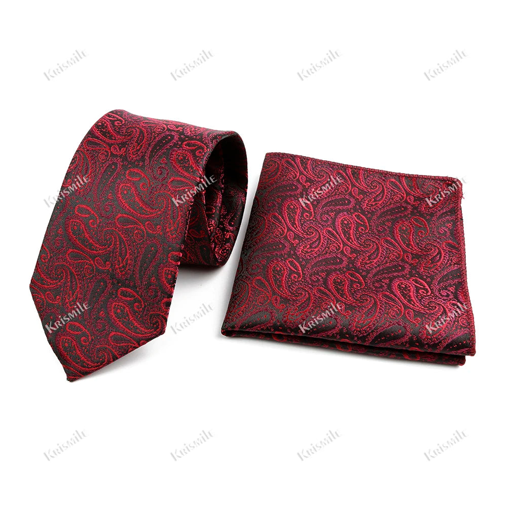 Novelty Paisley Tie Pocket Square Set For Men Skinny Slim 6cm Necktie Fit Business Wedding Party Stage Host Daily Wear Accessory