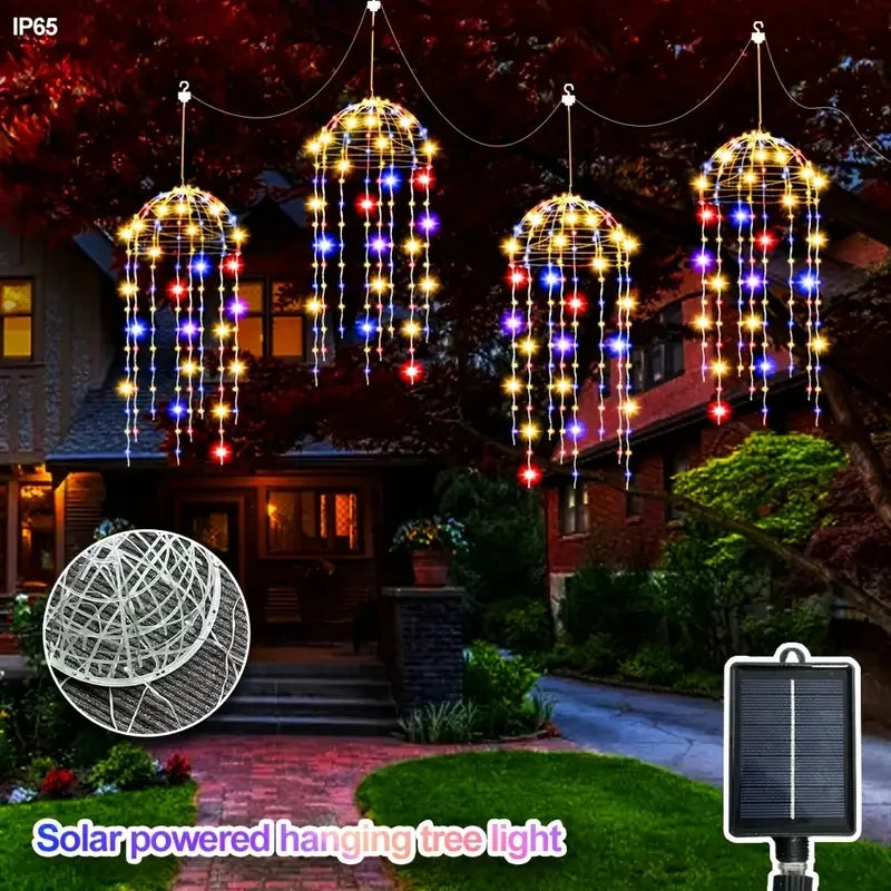 4pcs Solar Hanging Jellyfish Lights 8 Modes Waterproof LED Outdoor String Lights for Garden Weddings Trees Christmas Decorative