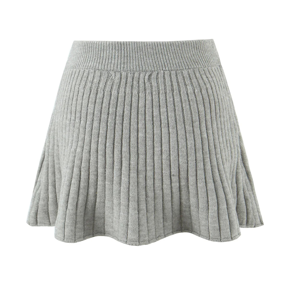 ZJOAN SHOWCN O-Neck Cardigan Set - Knopfverschluss Kurzrock Elastischer Bund Grau Khaki Größe Regular Extra-Heavy