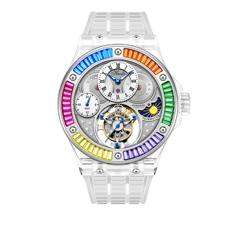 Haofa k9 watermelon crystal watch luxury skeleton tourbillon watch sapphire glass
