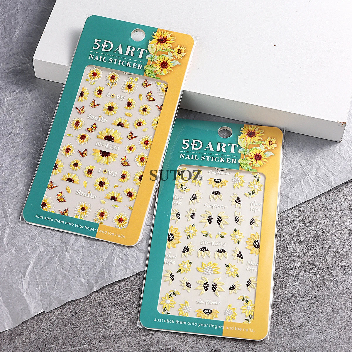 GL5D-K256 5D Sonnenblumen Nagelsticker - Herbstdesign Prägung