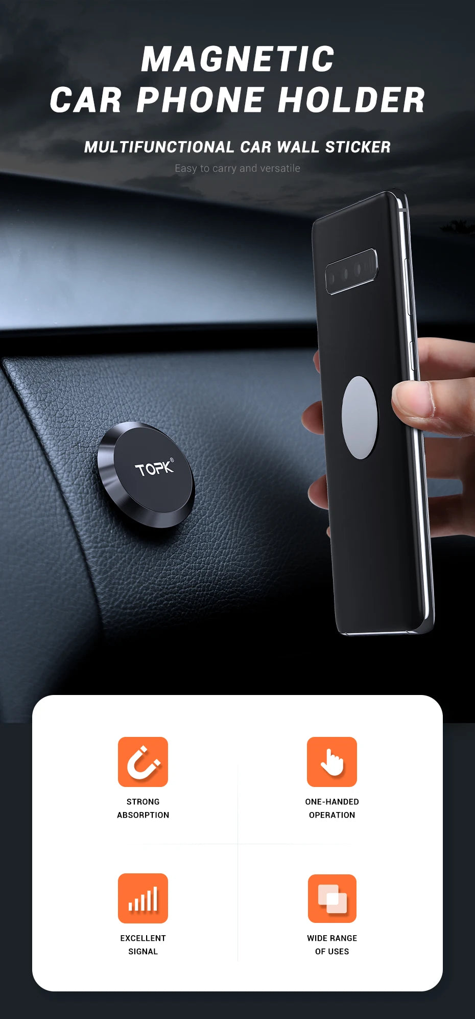 Suport de ventilație TOPK cu forță magnetică - puternic, dimensiune universală