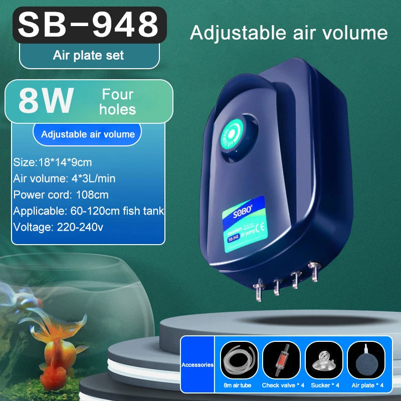 Pompă de aer silențioasă pentru acvariu TUNFAN SB988 - 12W, 220V, Ø0.5cm