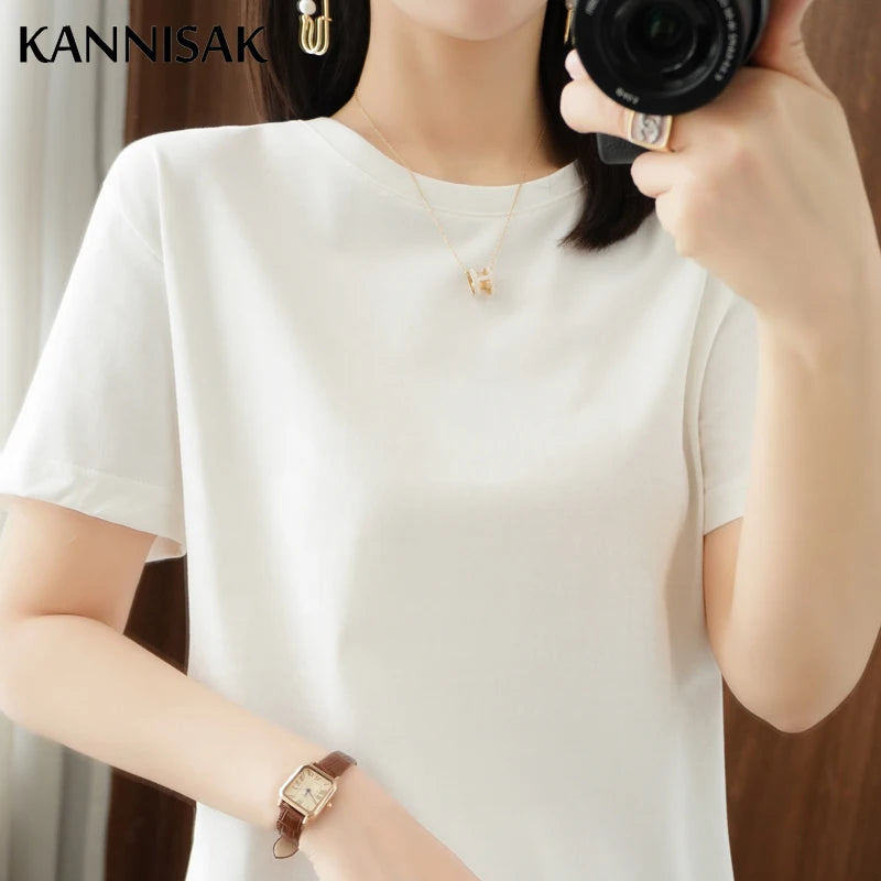 KANNISAK TShirt O Neck Baumwolle - Kurzarm Gr L Weit