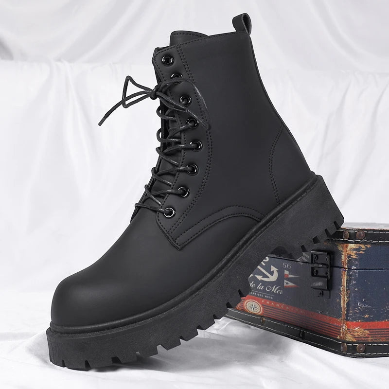 Cizme de lucru FujianChoice de toamnă, stil britanic - mărimea 42, cu talpă de cauciuc și șireturi, pentru orice vreme