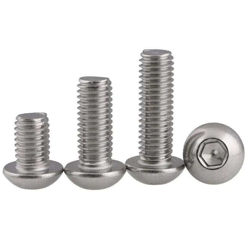 M2 M2.5 M3 M4 M5 M6 M8 M10 A2-70 304 Stainless SteelHexagon Hex Socket Head Button Allen Bolt Screw L=3 to 100mm ISO7380
