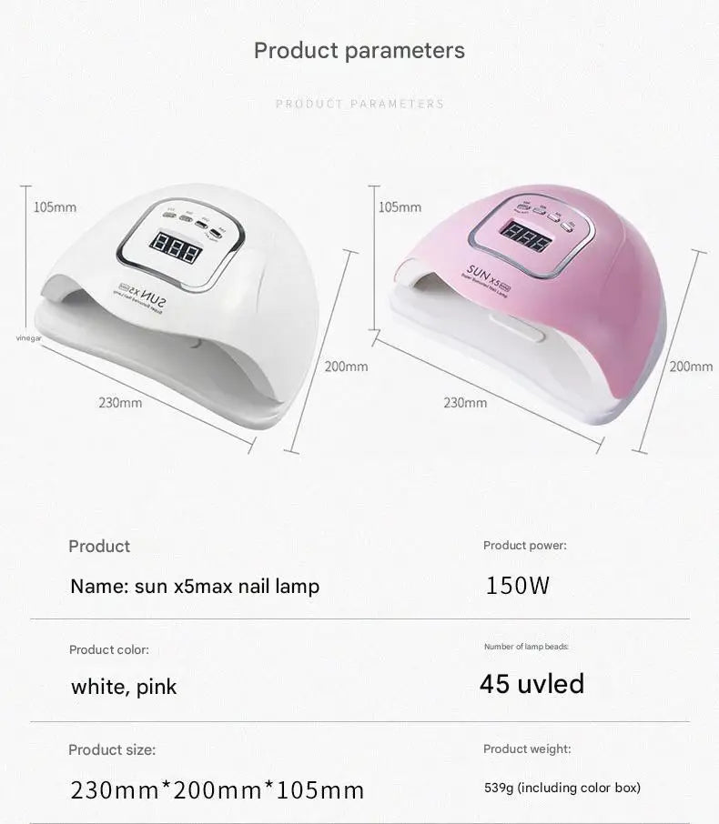 Lampă LED pentru unghii, lampă LED MAX pentru manichiură, 45 LED-uri UV pentru unghii, lampă LED pentru unghii, uscător de gel, instrumente pentru unghii