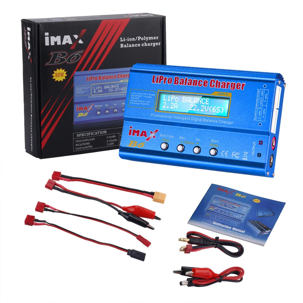 IMAX B6 80W Multi-function Charger For Lipo Li-ion LiFe NiMh Ni-Cd PB Battery RC Balance Discharger+15V 6A Adapter Optional