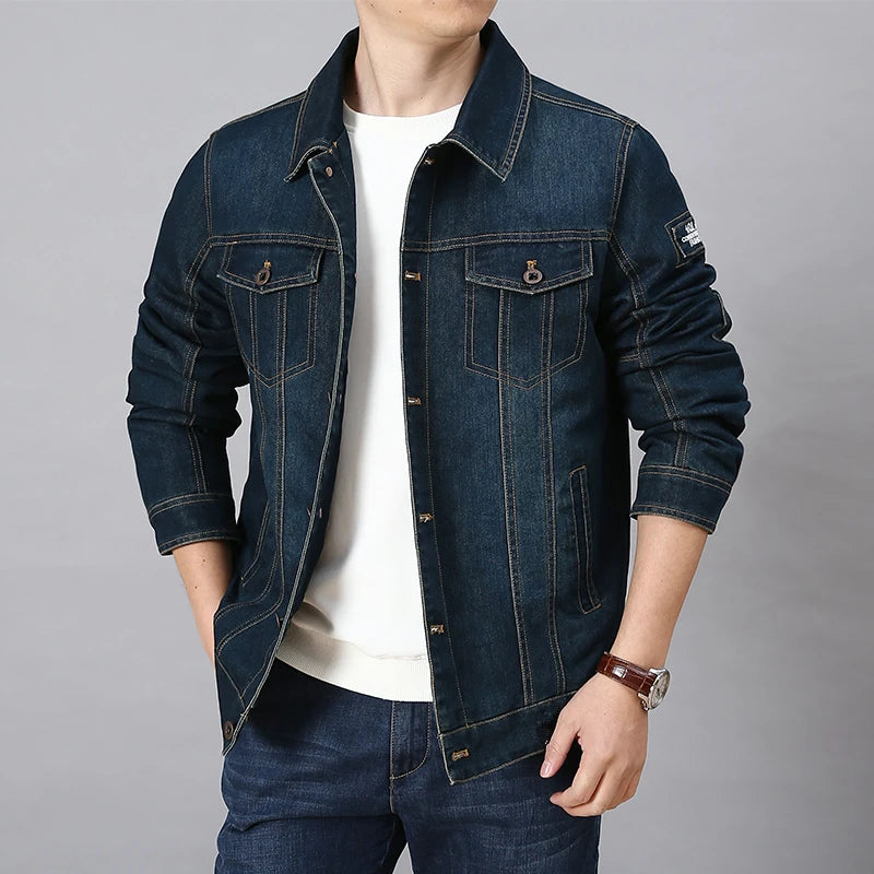 Jachetă denim pentru bărbați de înaltă calitate, la modă, casual, din bumbac cu nasturi, elastică, stil stradal, plus mărimea 6XL